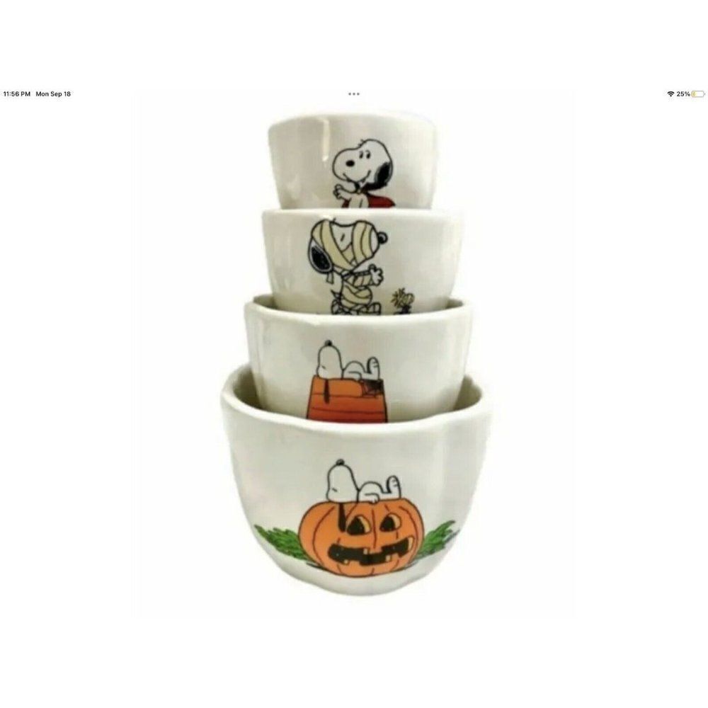 Rae Dunn Halloween Great Pumpkin Peanuts Snoopy Dry Measuring Cups‎ 2023 NEW